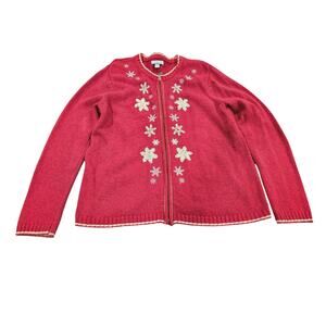 Croft & Barrow Red Snowflake Zip Cardigan Silk Blend Holiday Sweater L